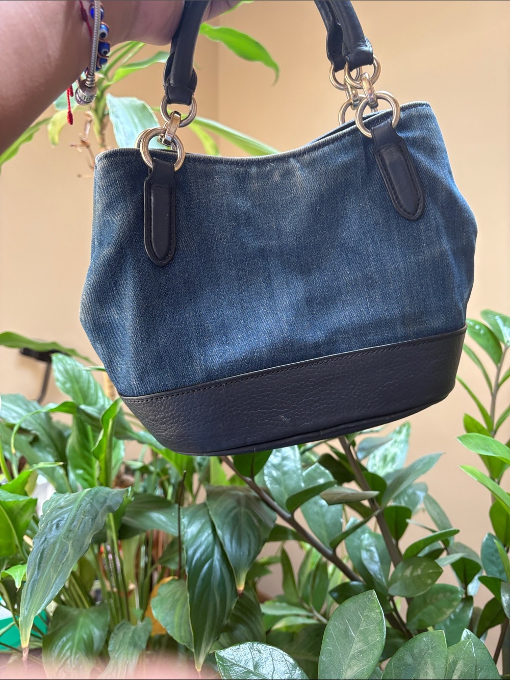 Coach micro ally Denim and Navy Leather Drawstring Satchel - Blue - Picture 3 of 9